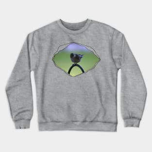 Warbler Perched Popping from Torn Material Crewneck Sweatshirt